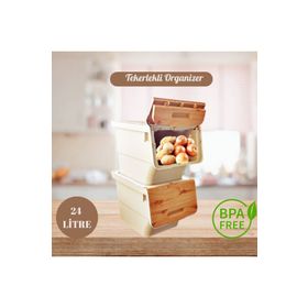 Geseus Motek Bambu Tekerlekli 2X12 lt Organizer Çok Amaçlı Saklama Kutusu