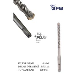 GFB Beton Duvar 10x160 mm Sds Plus Kanallı Matkap Ucu