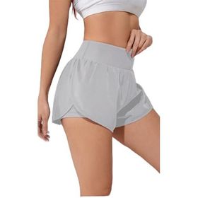 Ghassy Co Açık Gri Kadın 2 in 1 Running Sports Athletic Gym Telefon Cepli Kısa Taytlı Şort