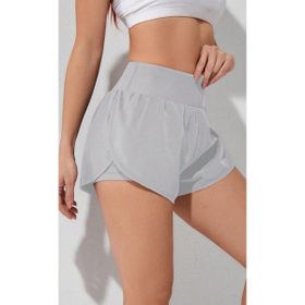 Ghassy Co Açık Gri Kadın 2 in 1 Running Sports Athletic Gym Telefon Cepli Kısa Taytlı Şort