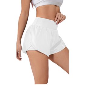 Ghassy Co Beyaz Kadın 2 in 1 Running Sports Athletic Gym Telefon Cepli Kısa Taytlı Şort