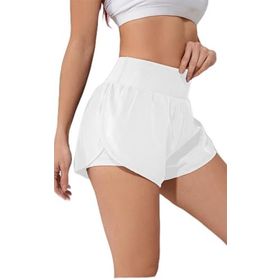 Ghassy Co Beyaz Kadın 2 in 1 Running Sports Athletic Gym Telefon Cepli Kısa Taytlı Şort