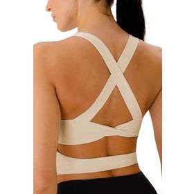 Ghassy Co. Çarpraz Sırt Detaylı Criss Cross Kaplı Yoga Egzersiz Fitness Bej Kadın Spor Sütyen