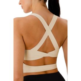 Ghassy Co. Çarpraz Sırt Detaylı Criss Cross Kaplı Yoga Egzersiz Fitness Bej Kadın Spor Sütyen