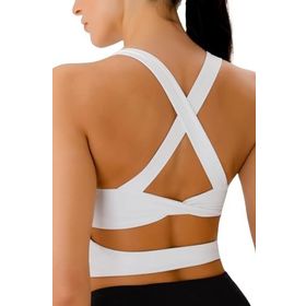 Ghassy Co. Çarpraz Sırt Detaylı Criss Cross Kaplı Yoga Egzersiz Fitness Beyaz Kadın Spor Sütyen