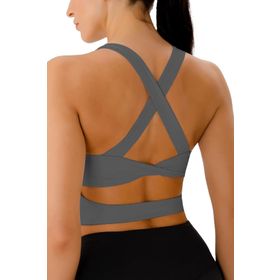 Ghassy Co. Çarpraz Sırt Detaylı Criss Cross Kaplı Yoga Egzersiz Fitness Füme Kadın Spor Sütyen