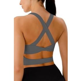 Ghassy Co. Çarpraz Sırt Detaylı Criss Cross Kaplı Yoga Egzersiz Fitness Füme Kadın Spor Sütyen