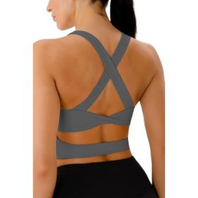 Ghassy Co. Çarpraz Sırt Detaylı Criss Cross Kaplı Yoga Egzersiz Fitness Füme Kadın Spor Sütyen
