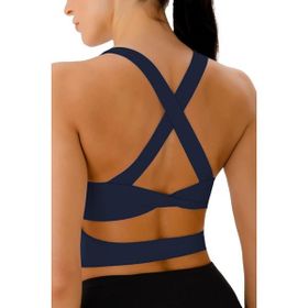 Ghassy Co. Çarpraz Sırt Detaylı Criss Cross Kaplı Yoga Egzersiz Fitness Lacivert Kadın Spor Sütyen