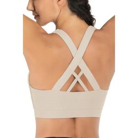 Ghassy Co. Çarpraz Sırt Detaylı Criss Cross Yoga Egzersiz Fitness Bej Kadın Spor Sütyen