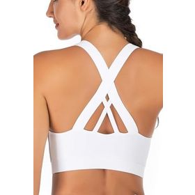 Ghassy Co. Çarpraz Sırt Detaylı Criss Cross Yoga Egzersiz Fitness Beyaz Kadın Spor Sütyen