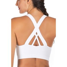 Ghassy Co. Çarpraz Sırt Detaylı Criss Cross Yoga Egzersiz Fitness Beyaz Kadın Spor Sütyen
