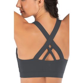 Ghassy Co. Çarpraz Sırt Detaylı Criss Cross Yoga Egzersiz Fitness Füme Kadın Spor Sütyen