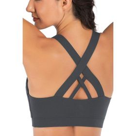 Ghassy Co. Çarpraz Sırt Detaylı Criss Cross Yoga Egzersiz Fitness Füme Kadın Spor Sütyen