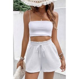 Ghassy Co Cotton Beyaz Kadın Müslin Cepsiz Beli Bağcıklı Şort