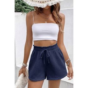 Ghassy Co Cotton Lacivert Kadın Müslin Cepsiz Beli Bağcıklı Şort