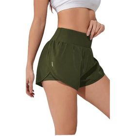 Ghassy Co Haki Kadın 2 in 1 Running Sports Athletic Gym Telefon Cepli Kısa Taytlı Şort