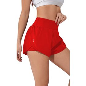 Ghassy Co Kırmızı Kadın 2 in 1 Running Sports Athletic Gym Telefon Cepli Kısa Taytlı Şort