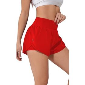Ghassy Co Kırmızı Kadın 2 in 1 Running Sports Athletic Gym Telefon Cepli Kısa Taytlı Şort