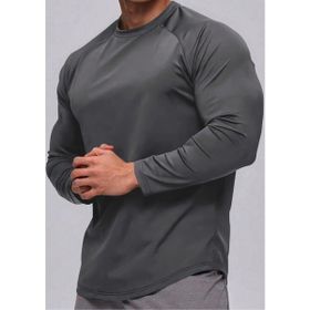 Ghassy Co. Running Füme Sports Reglan Oval Kesim Uzun Kollu Pamuklu Penye Erkek T-shirt