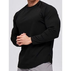 Ghassy Co. Running Siyah Sports Reglan Oval Kesim Uzun Kollu Pamuklu Erkek T-shirt