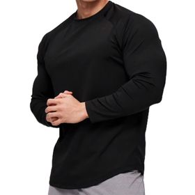 Ghassy Co. Running Siyah Sports Reglan Oval Kesim Uzun Kollu Pamuklu Erkek T-shirt