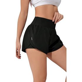 Ghassy Co Siyah Kadın 2 in 1 Running Sports Athletic Gym Telefon Cepli Kısa Taytlı Şort