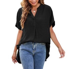 Gibz Babydoll Siyah V Yaka Kısa Kollu Bol Kesim Kadın T-shirt