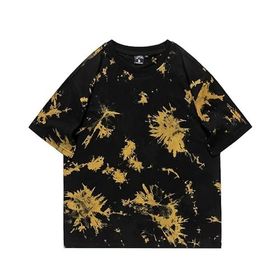 Gibz Batik Altın Yarım Kollu Sıfır Yaka Sokak Stili Erkek T-shirt