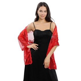 Gibz Glitter Kırmızı Çiçek Pullu Kadın Şal
