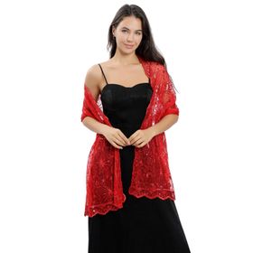Gibz Glitter Kırmızı Hafif Pullu Kadın Şal