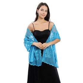 Gibz Glitter Mavi Çiçek Pullu Kadın Şal
