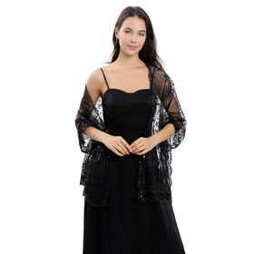 Gibz Glitter Siyah Hafif Pullu Kadın Şal