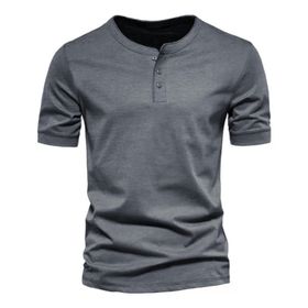 Gibz Henley Slim-Fit Koyu Gri Bisiklet Yaka Erkek T-shirt