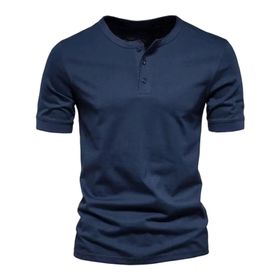 Gibz Henley Slim-Fit Lacivert Mavi Bisiklet Yaka Erkek T-shirt