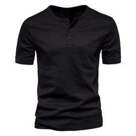 Gibz Henley Slim-Fit Siyah Bisiklet Yaka Erkek T-shirt