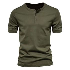 Gibz Henley Slim-Fit Yeşil Bisiklet Yaka Erkek T-shirt