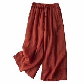 Gibz Palazzo Kırmızı Geniş Bacak Kadın Keten Pantolon