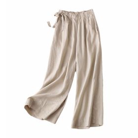 Gibz Palazzo Light Khaki Gevşek İpli Yüksek Bel Kadın Keten Pantolon