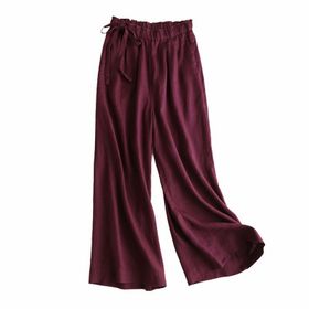 Gibz Palazzo Wine Red Gevşek İpli Yüksek Bel Kadın Keten Pantolon