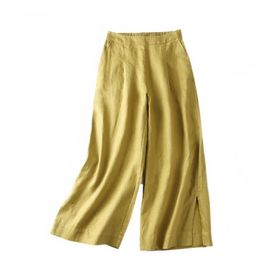 Gibz Palazzo Yellow Geniş Bacak Kadın Keten Pantolon