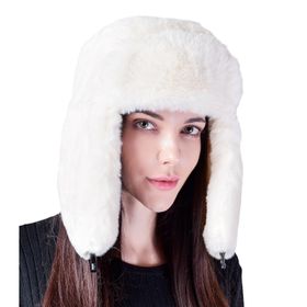 Gibz Trapper Beyaz Suni Kürk Kulak Kapaklı Kadın Şapka