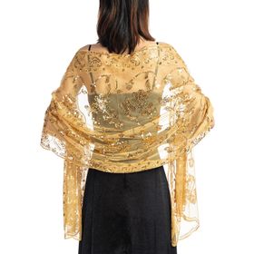 Gibz Vintage Stola Wrap Altın Parıltılı Payetli Kadın Şal