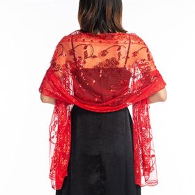 Gibz Vintage Stola Wrap Kırmızı Parıltılı Payetli Kadın Şal