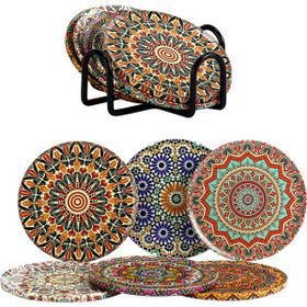 Gift Home 6'lı Çini Desenli Autum Metal Bardak Altlığı ve Metal Stand