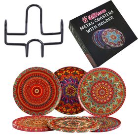 Gift Home 6'lı Çini Desenli Sunset Metal Bardak Altlığı ve Metal Stand