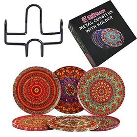 Gift Home 6'lı Çini Desenli Sunset Metal Bardak Altlığı ve Metal Stand