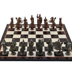 Gift Home Battal Boy Metal Roma 43x43 cm Satranç Takımı Antik ve Katlanır Ceviz Desenli MDF Satranç Tahtası