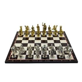 Gift Home Battal Boy Metal Roma 43x43 cm Satranç Takımı Parlak ve Katlanır Ceviz Desenli MDF Satranç Tahtası