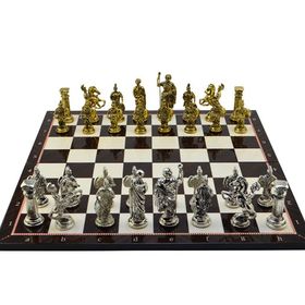 Gift Home Battal Boy Metal Roma 43x43 cm Satranç Takımı Parlak ve Katlanır Ceviz Desenli MDF Satranç Tahtası
